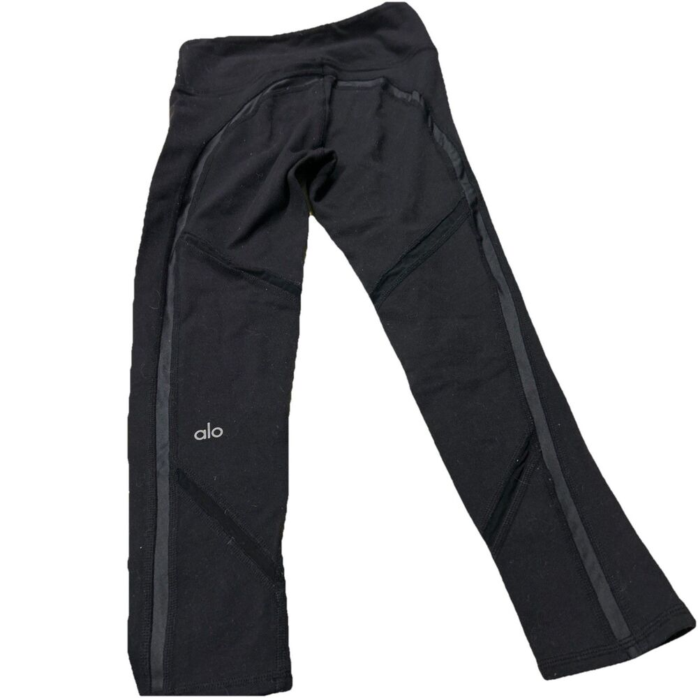 ALO Black Nylon Stretch Compression Mesh Cropped Training Tights Womens XXS